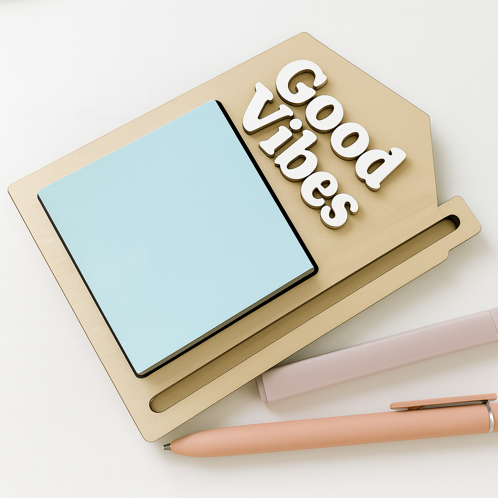 Good Vibes Wooden Notepad & Pen Holder