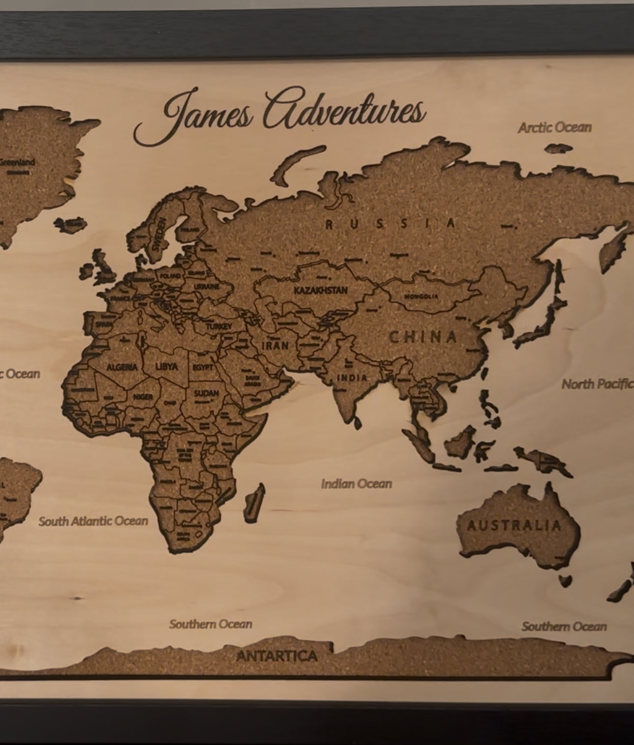Smart Keepsake World Map | Personalized Wood & Cork Wall Art with NFC Song (Custom Gift)