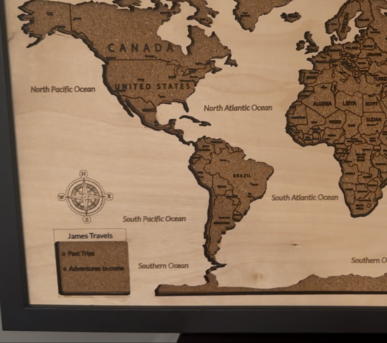 Smart Keepsake World Map | Personalized Wood & Cork Wall Art with NFC Song (Custom Gift)