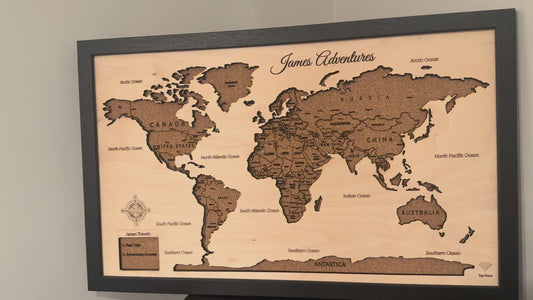 Smart Keepsake World Map | Personalized Wood & Cork Wall Art with NFC Song (Custom Gift)